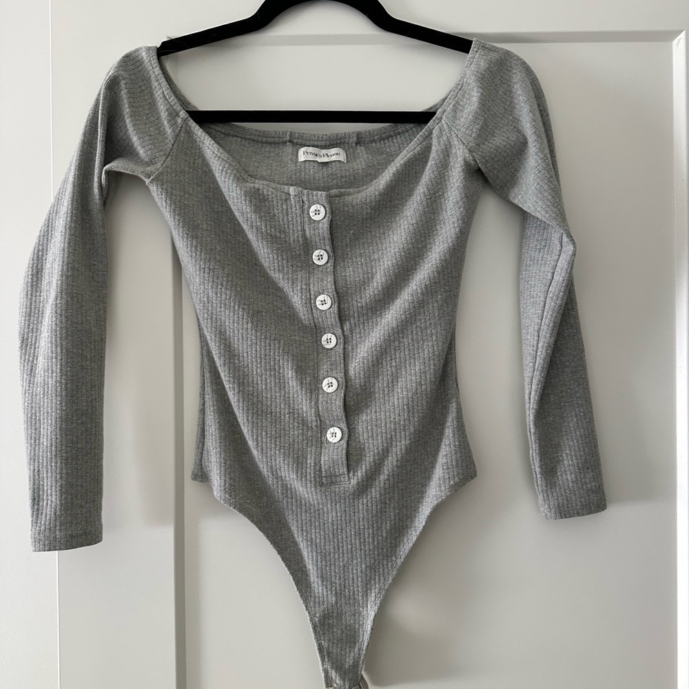 Privacy Please Gray Ribbed Bodysuit